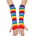 One set wholesale striped fashion kids rainbow knee high socks with gloves